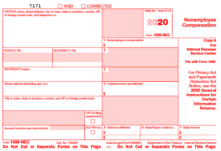 Memo - For 2020, 1099-NEC Replaces 1099-MISC For (NEC) Non-Employee